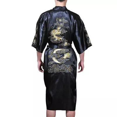 Men Satin Chinese Dragon Kimono-Silk Bathrobe Pajamas Sleepwear Gown • $15