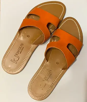 K JACQUES WOMEN'S ORANGE SLIP-ON MENANDRE Leather SANDALS UK 40 /US 7 $259 • $118