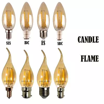 £6.99 • Buy 2W=25W 4W=40W LED Filament Candle Flame Antique Amber Light B15/E14/B22/E27 Bulb