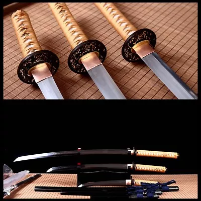 Handmade Clay Tempered T10 Steel Japanese Samurai  Sword Set Katana Real Sharp. • $1729.56