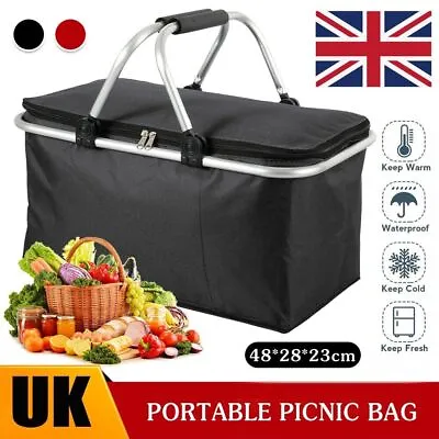 30L Insulated Picnic Bag Cooler Box Folding Basket Portable Camping Hamper Bags • £7.45