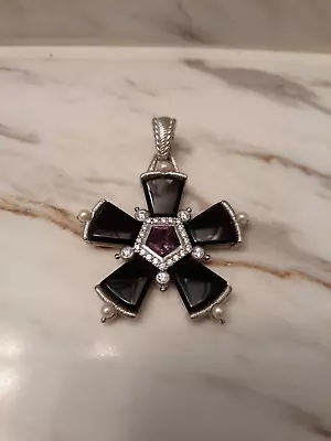 JUDITH RIPKA Sterling Silver Amethyst & Black Onyx Cross Enhancer / Pendant • $206.99