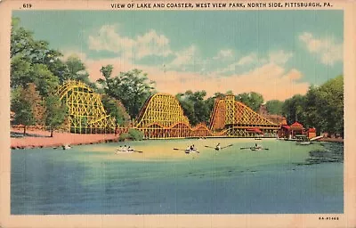 Postcard PA Pittsburgh Pennsylvania-1936 West View Park-Roller Coaster-Lake B17 • $9.99