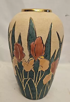 VERA RUSSELL Vase 22K Gold Tulips Hand Panted Art Pottery • $47