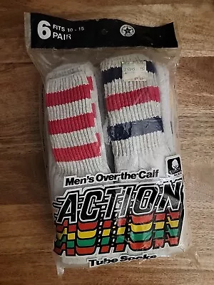 Vintage Mens Size 10-15 Over The Calf   Striped Tube Socks 6 Pack Made In USA • $36.99