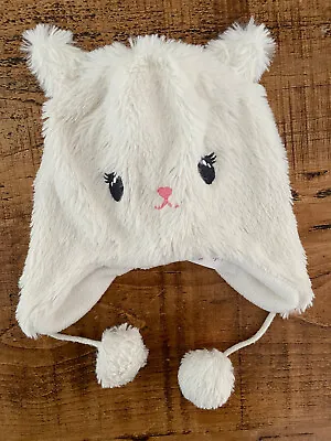 Baby Girl 9-12 Months Pepco White Fleece Lined Furry Cat Winter Hat • $1.23