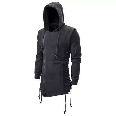 Men Hoodie Cosplay Zipper Coat Cape Lace Up Long Jacket Costume Halloween Hooded • $41.34