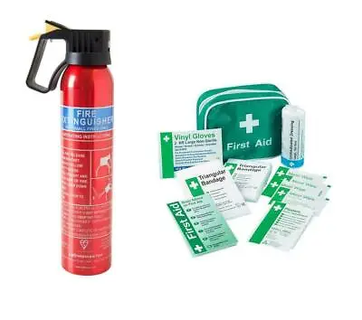 First Aid Kit & 600g Fire Extinguisher For Car Van Home Office Taxi Caravan Boat • £15.61