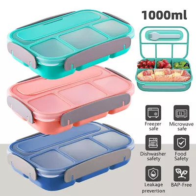 1L Bento Lunch Box Food Storage Container With 4 Compartment For Adults Kids USA • $12.99