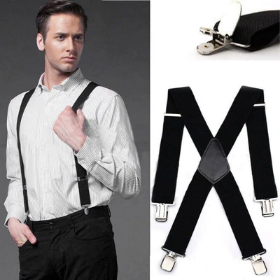 £8.99 • Buy Heavy Duty Work Trouser Braces Suspenders 50mm Clip Elastic Work Trouser Black