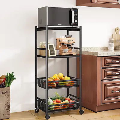 Microwave Stand Cart With Storage 4 Tier Metal Kitchen Rolling Cart Fruit And  • $56.99