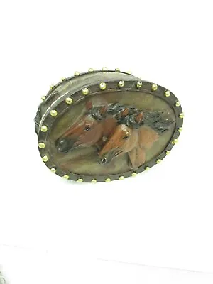 Vintage Double Horse Head Trinket Small Jewelry Box Lucky Horseshoe • $16