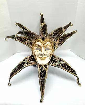 Venetian Carnival Mask Vintage Hand Made In Italy Black And Gold • $275