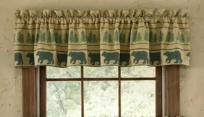 NEW Primitive BEAR TRACKS Window Curtain Valance Lined 60 X14  Trees Bears Cabin • $29.93