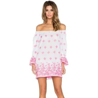 New! Miguelina Josie Printed Off-the-Shoulder SHORT BEACH COVER Coverup XS  $420 • $159.99