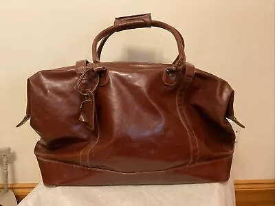 Vintage Tan Brown Faux Leather Large Holdall Bag Weekend Overnight Mod Stylist • £20
