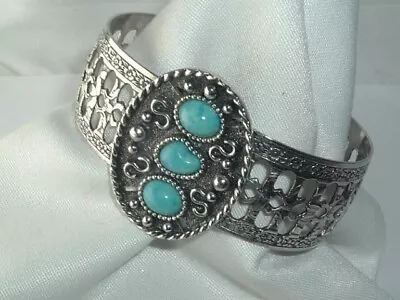 Vintage Sarah Coventry Faux Turquoise Metal Cuff Bracelet • $29.99