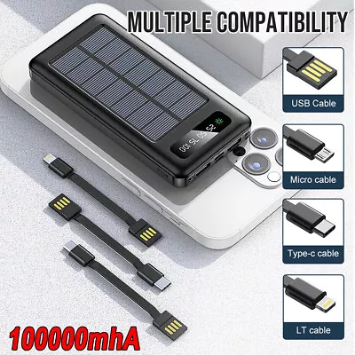 $25.89 • Buy Portable 100000mah Solar Mobile Phone Power Bank 2 USB Backup Battery Charger AU