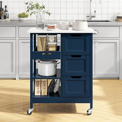 Wooden Kitchen Island Cart Trolley Stand Storage Drawers Shelves With Wheels • $72.19
