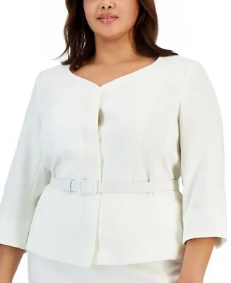 Le Suit Plus Size Collarless Belted Jacket Women's 14W Vanilla Ice 3/4/ Sleeve • $94.80