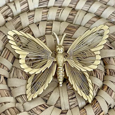 ☀️ Monet Brooch Pin Hallmark Gold Tone Metal Wire Butterfly Moth Vintage • $12.75