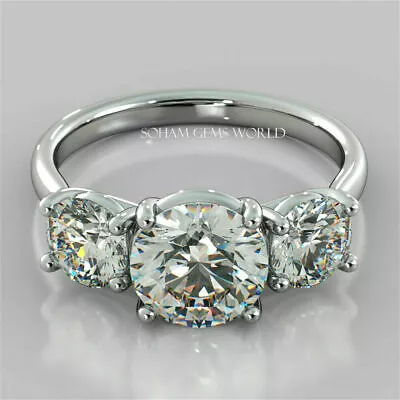 4 Ct Round Cut 3 Stone Moissanite Wedding Set Engagement Ring In 14k White Gold • $377.87