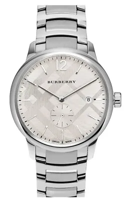 BURBERRY Mens Check Stamped Silver Tone Bracelet 40mm Watch 133368 • $399.50