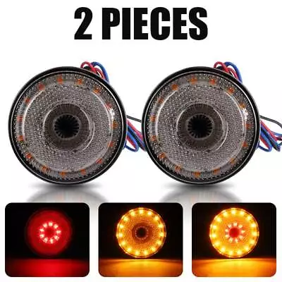 2X Round LED Universal Motorcycle Red+Yellow Light Tail Brake Stop Turn Signal • $10.88