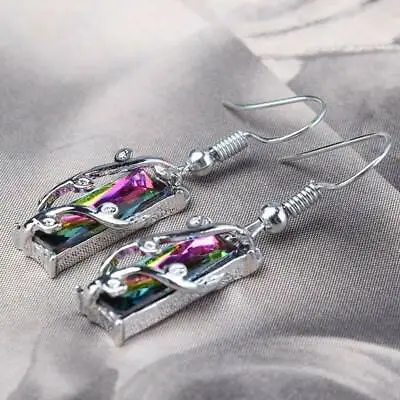 Elegant Handmade Rainbow Mystical Fire Topaz 925 Sterling Silver Hook Earrings • $15.74