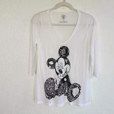 Lauren Moshi Shirt Womens Small Disney Couture Mickey Mouse Graphic Sheer Top • $24.99