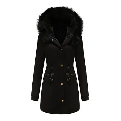 £26.99 • Buy Women's Warm Long Coat Fur Collar Hooded Jacket Slim Winter Parka Outwear New