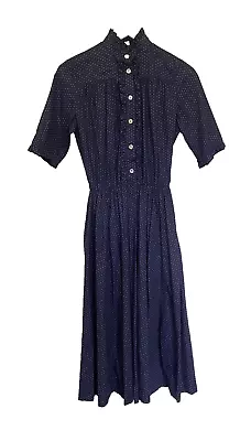 Vintage Laura Ashley Navy Polka Dot Dress Made In Great Britain UK8/10 • £45