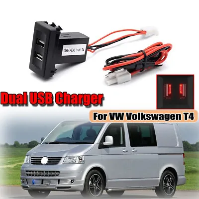 Car Dual USB Charger 2.1A Red Light 2 Ports Phone Socket For VW Transporter T4 • $10.99