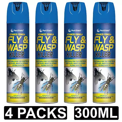 4 X Fly And Wasp Killer Spray Kills Flies Wasp Midges Mosquito Fast Acting 300ml • £10.99