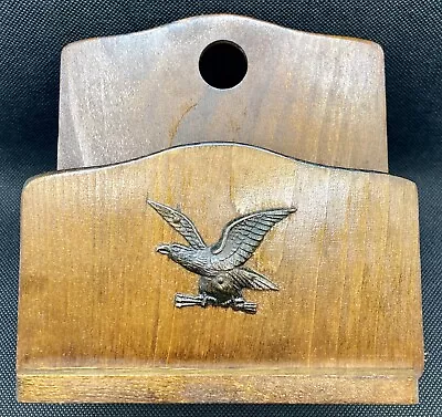 Vintage Wood Mail Holder Double Sided  Americana Copper Eagle Giftwood Japan • $8