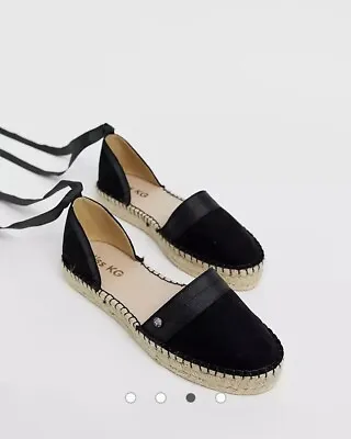 Ladies Miss KG Black Faux Suede Tie Leg Flatform Espadrille Shoes Size 5 • £9.90