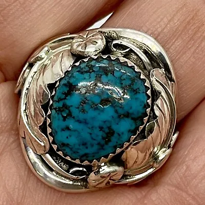 Navajo Men Spiderweb Turquoise Ring Size 12 Sterling Silver Leaves Native  10.5g • $90.94