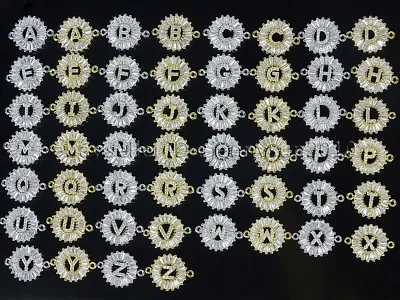 Clear Zircon Gemstones Pave Alphabet Bracelet Connector Charm Beads Silver Gold • $2.98