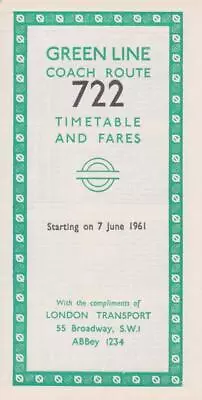 London Transport Green Line Coach Route 722 Bus Timetable Lft Jun 1961 • £2.99
