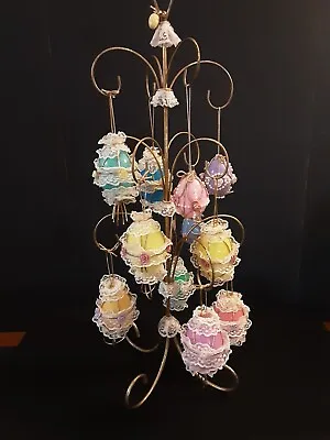 Vintage Handmade Easter Eggs Tree 11 Eggs With Metal Stand • $18.99