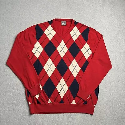 Ian Poulter Sweater Mens XL Red Argyle Pattern 100% Merino Wool Golf Adult • $26.99