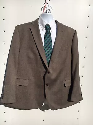 STAFFORD Brown Black Herringbone Tweed India Merino Wool Sport Coat Size 52 Reg • $59