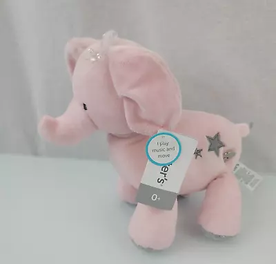 Carters Musical Wind Up Stuffed Plush Pink Elephant Gray Star Lullaby Waggy Toy • $39.99