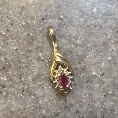 Vintage 10K Yellow Gold Ruby Diamond Pendant For A Necklace • $118