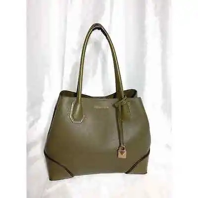 MICHAEL KORS Olive Green Pebble Leather Purse Mercer Gallery Tote • $75