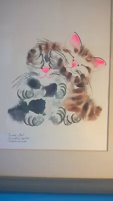 Vintage Hawaiian Artist 2 Kitty Cats  Guess Who  Watercolor Signed And  Framed • $47