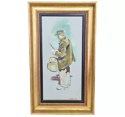 Vintage 20th C Gilt FRAMED Military OIL PAINTING On Canvas BOY DRUMMER By MORI • $335.75