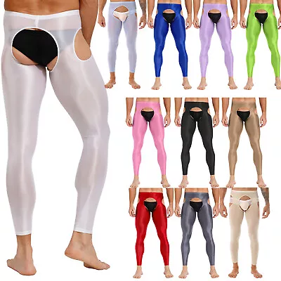 UK Mens Hollow Out Stretchy Crotchless Legging Glossy Pants Underwear Nightwear • £13.99