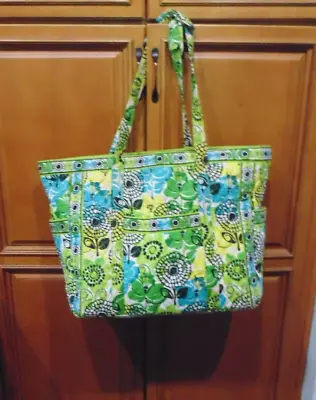 Vera Bradley  Limes Up  Green  Floral Shoulder Bag Large Tote Zippered EUC • $59.99