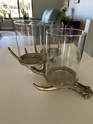 Man Cave Candle Holder 3-3in Pillar Candles Faux Antler Base Gold • $15